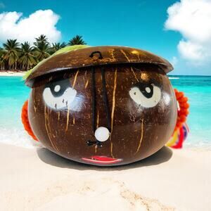 VINTAGE Handmade Hawaii Coconut Girl Hawaiian Tiki Pink Lined Island Bag Purse